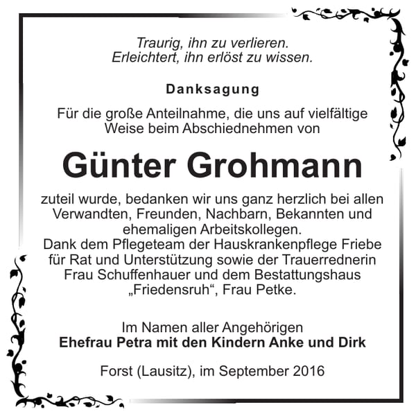 Danksagung Günter Grohmann