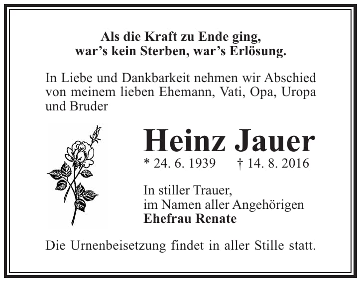 Traueranzeige Heinz Jauer