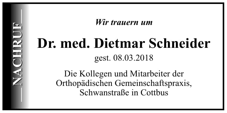 Nachruf Dr. med. Dietmar Schneider