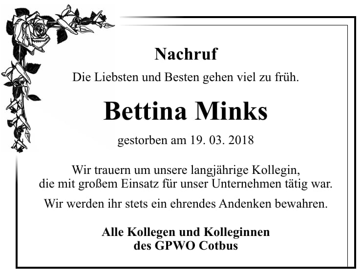 Nachruf Bettina Minks
