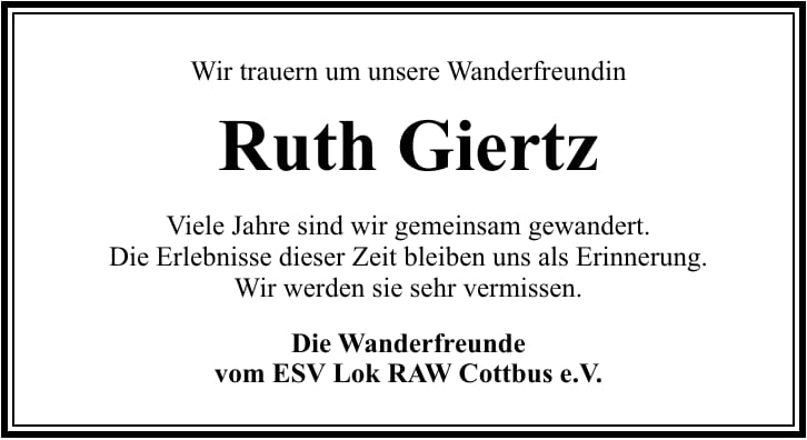 Traueranzeige Ruth Giertz