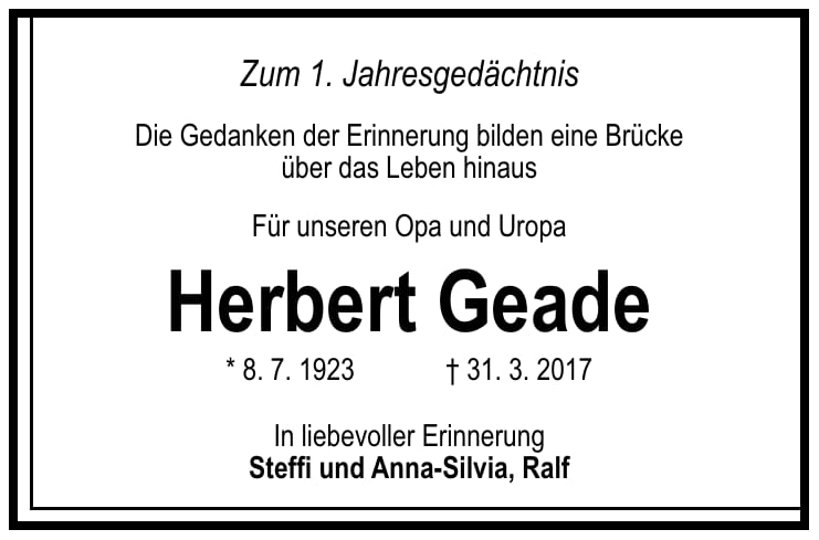 Jahresgedenken Herbert Geade