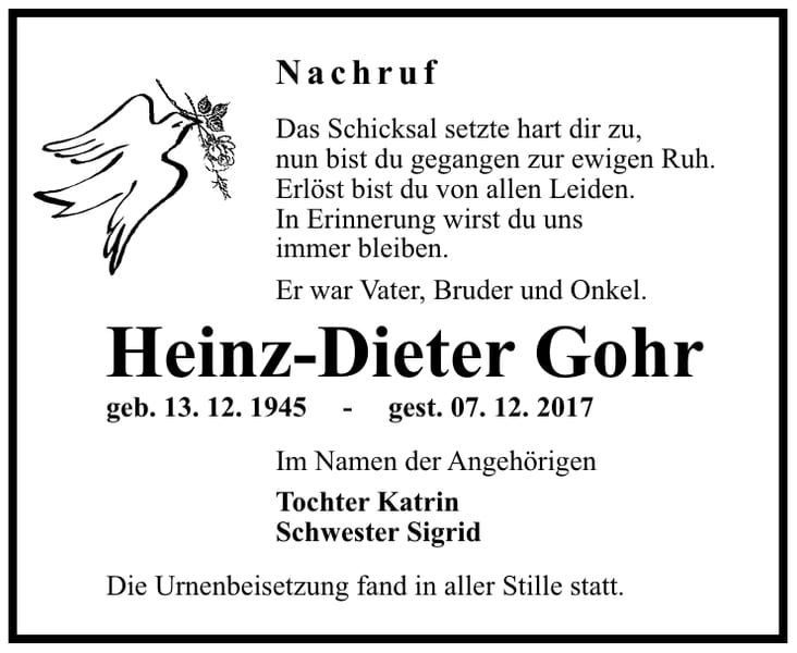 Nachruf Heinz-Dieter Gohr