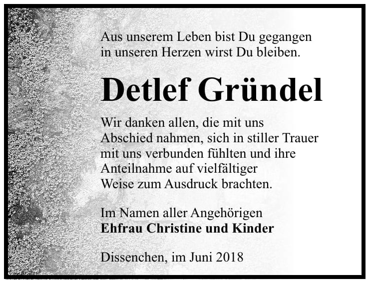 Danksagung Detlef Gründel