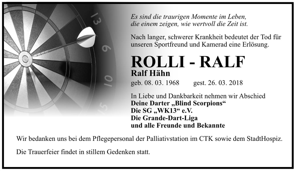 Traueranzeige Ralf Hähn