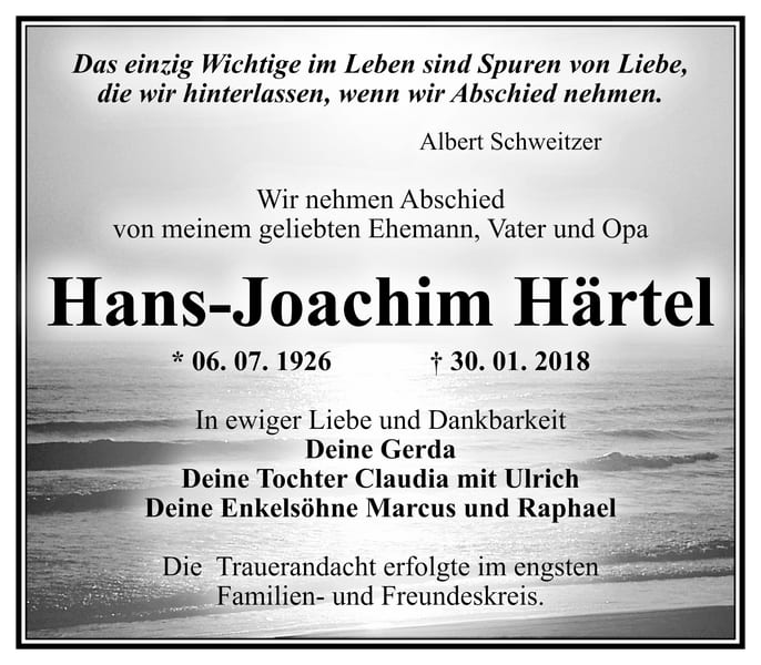 Traueranzeige Hans-Joachim Härtel