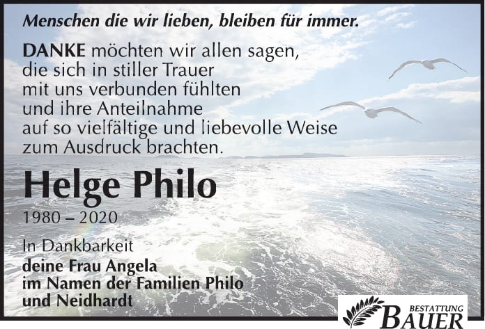 Traueranzeige Helge Philo