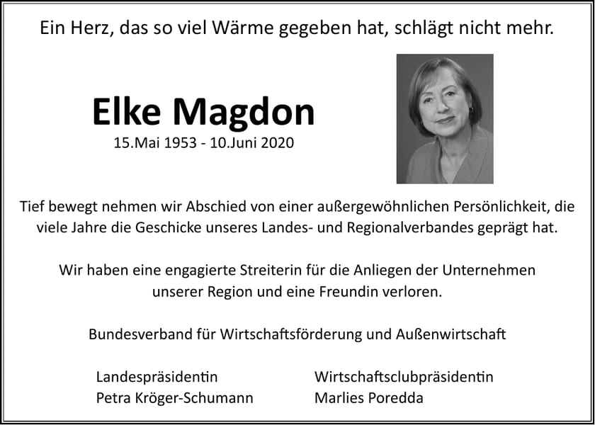 Traueranzeige Elke Magdon
