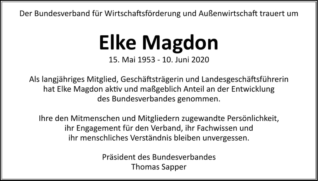 Traueranzeige Elke Magdon