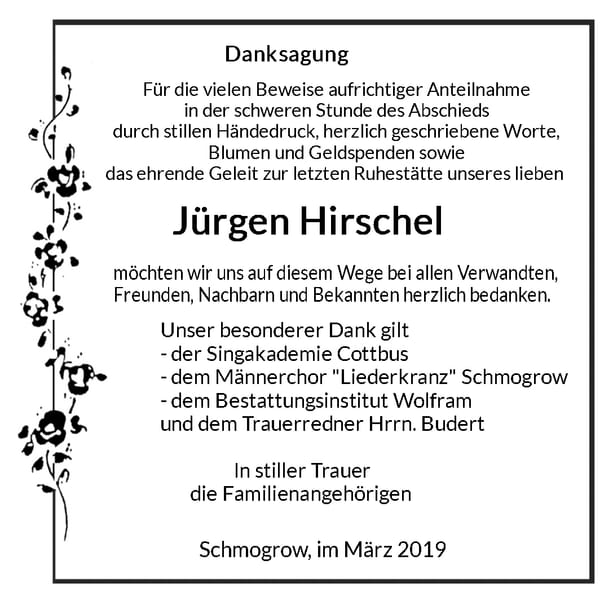 Traueranzeige Jürgen Hirschel