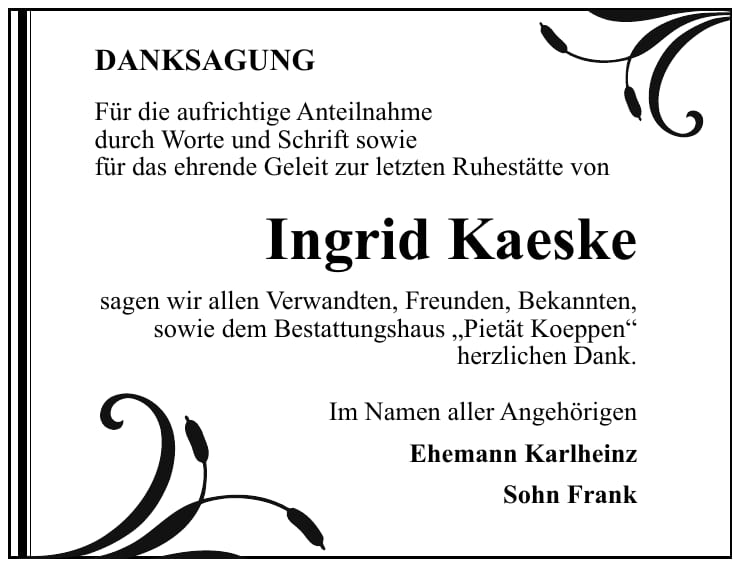 Danksagung Ingrid Kaeske