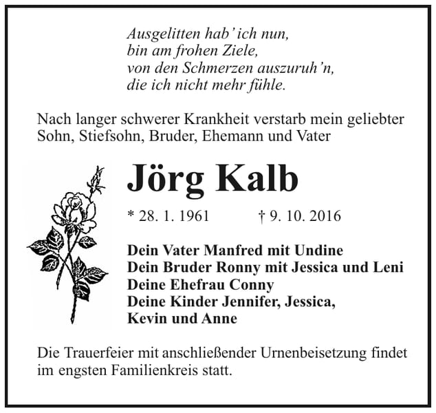 Traueranzeige Jörg Kalb