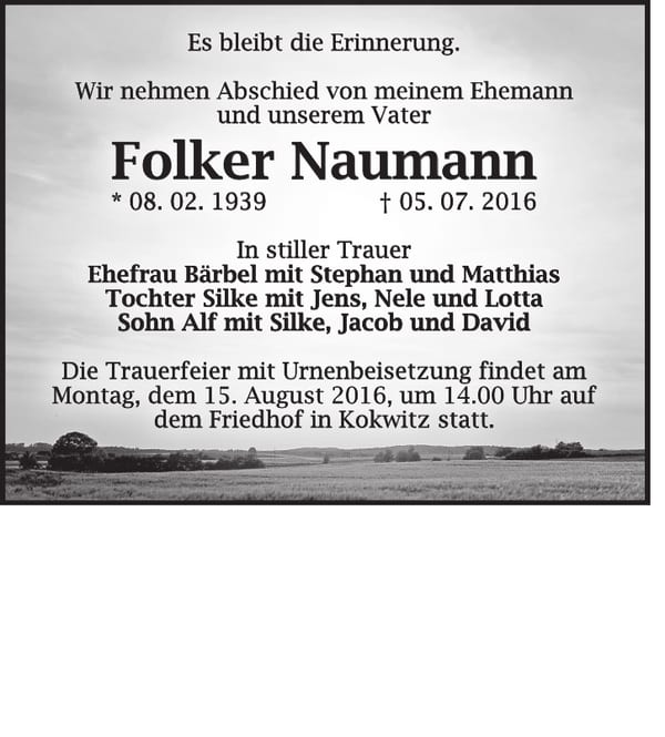 Traueranzeige Folker Naumann