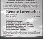 Traueranzeige Renate Lorenschat, geb. Sprengel