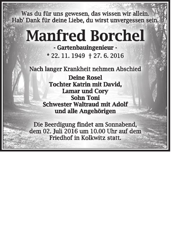 Traueranzeige Manfred Borchel