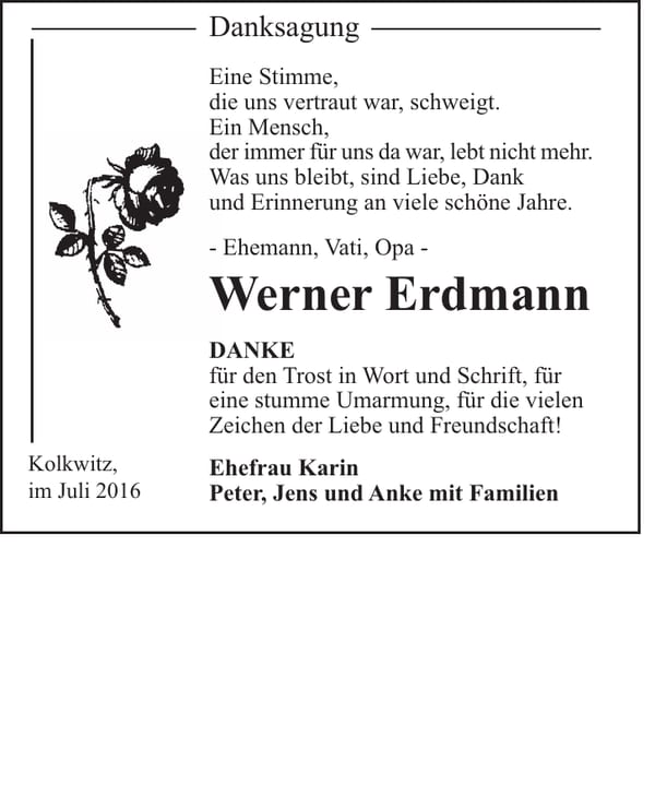 Danksagung Werner Erdmann