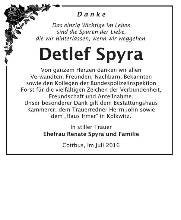 Danksagung Detlef Spyra