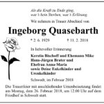 Traueranzeige Ingeborg Quasebarth
