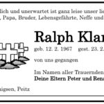 Traueranzeige Ralph Klar