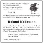 Danksagung Roland Kollmann