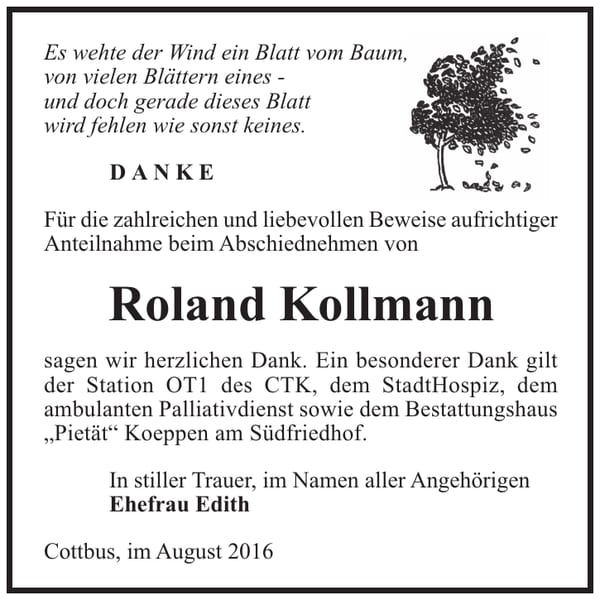 Danksagung Roland Kollmann