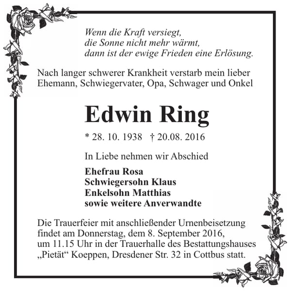 Traueranzeige Edwin Ring