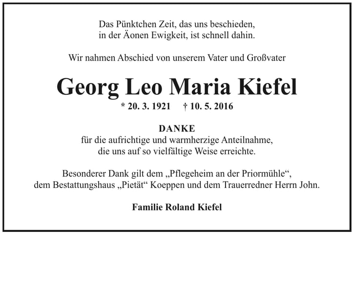 Danksagung Georg Leo Maria Kiefel
