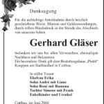 Danksagung Gerhard Gläser