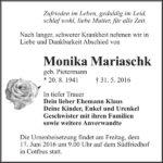 Traueranzeige Monika Mariaschk, geb. Pietermann