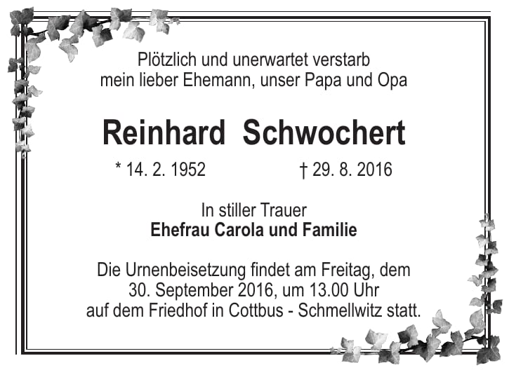 Traueranzeige Reinhard Schwochert