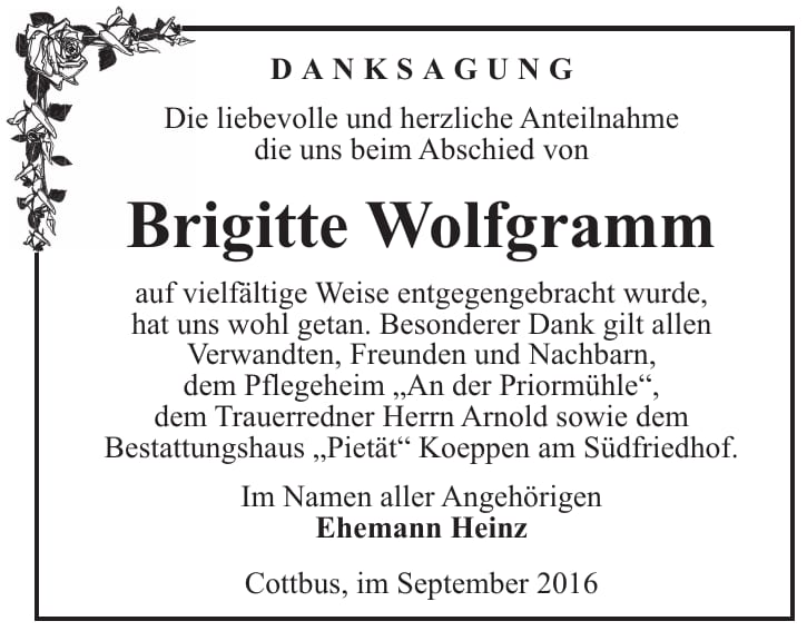 Danksagung Brigitte Wolfgramm