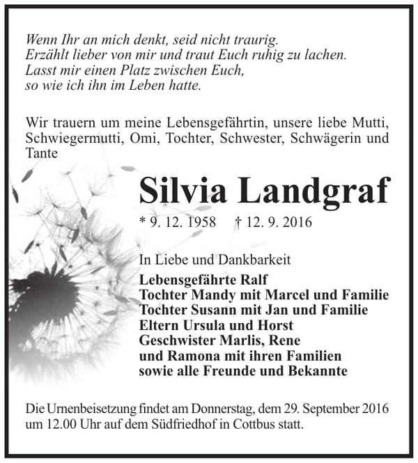 Traueranzeige Silvia Landgraf