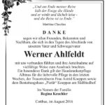 Danksagung Werner Ahlfeldt