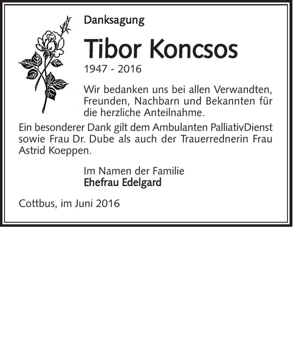 Danksagung Tibor Koncsos