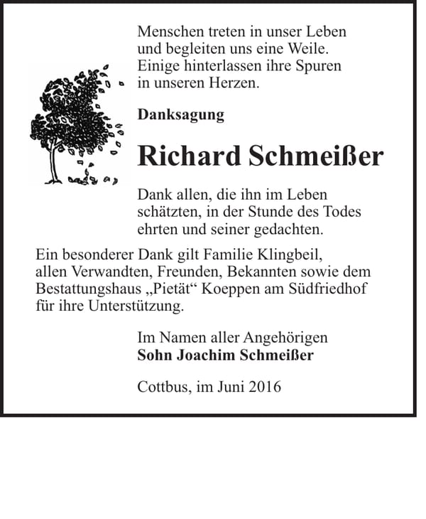 Danksagung Richard Schmeißer