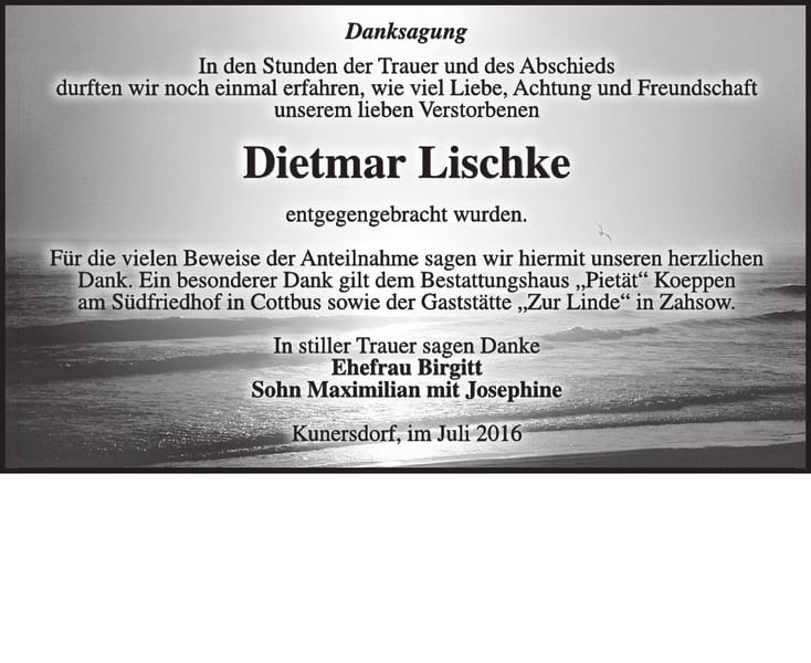 Danksagung Dietmar Lischke