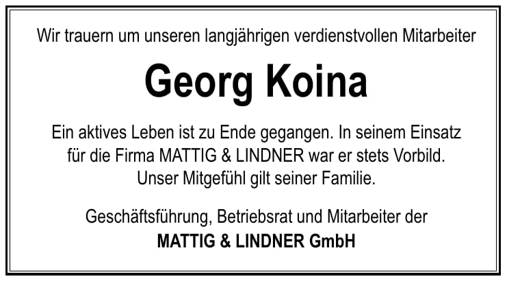 Nachruf Georg Koina