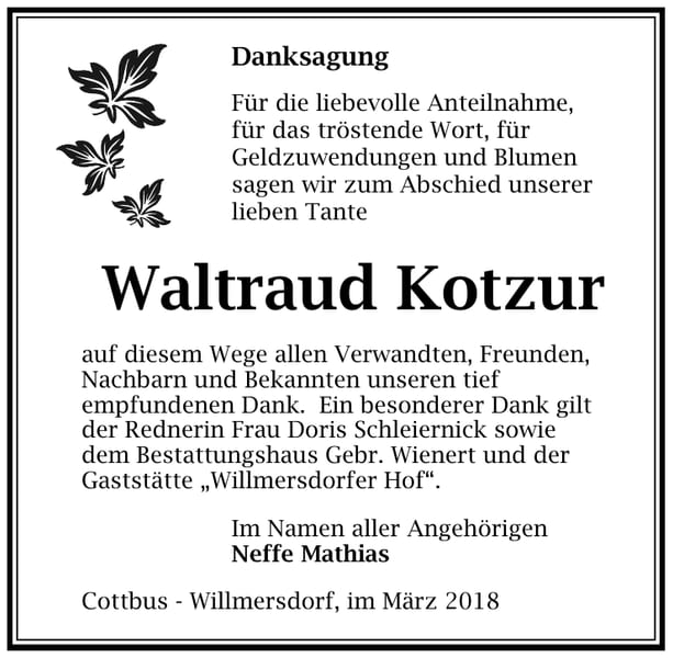 Danksagung Waltraud Kotzur
