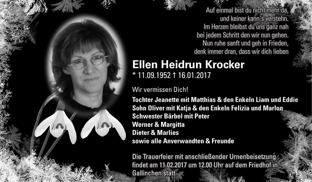 Traueranzeige Ellen Heidrun Krocker