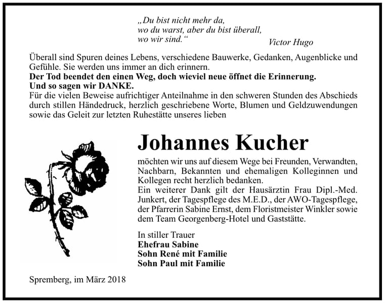 Danksagung Johannes Kucher