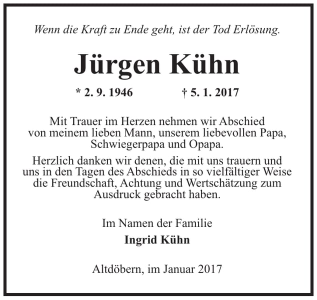 Danksagung Jürgen Kühn