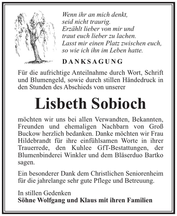 Danksagung Lisbeth Sobioch
