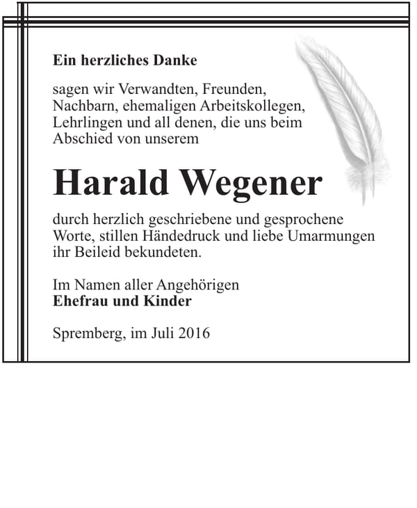 Danksagung Harald Wegener