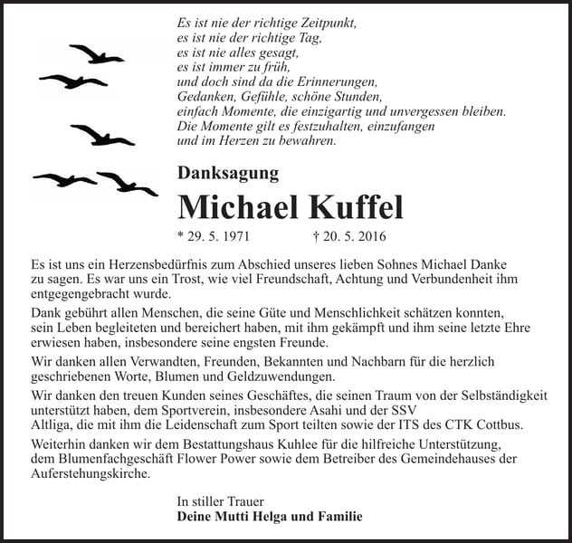 Danksagung Michael Kuffel
