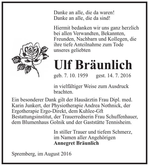 Danksagung Ulf Bräunlich