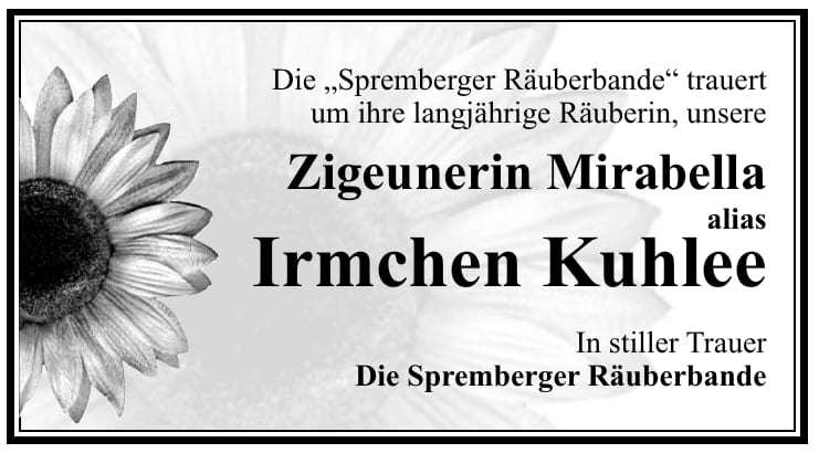 Nachruf Irmchen Kuhlee