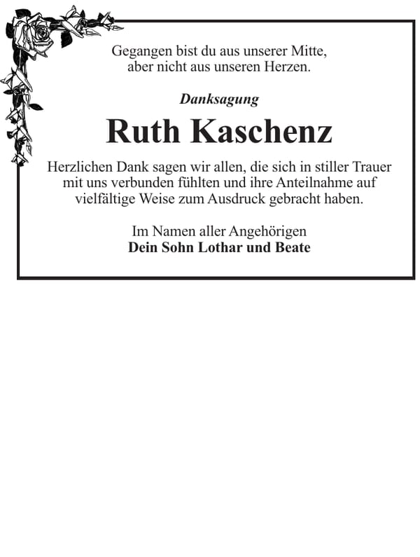 Danksagung Ruth Kaschenz