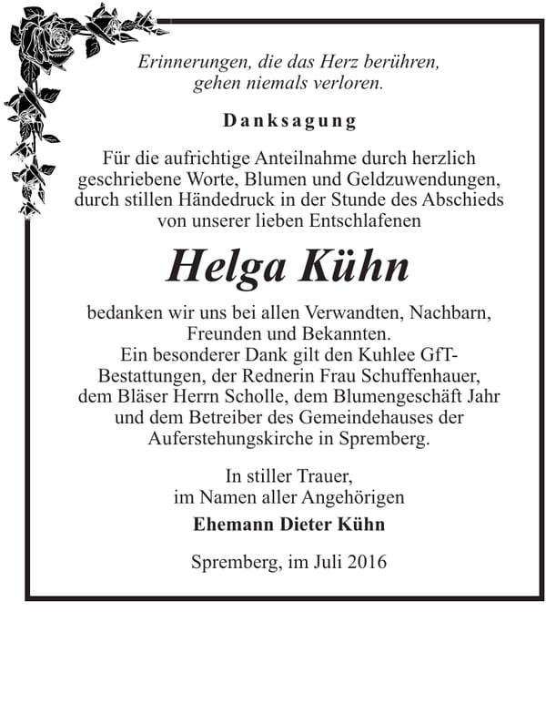 Danksagung Helga Kühn