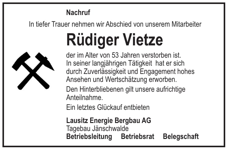 Nachruf Rüdiger Vietze
