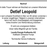 Traueranzeige Detlef Leopold